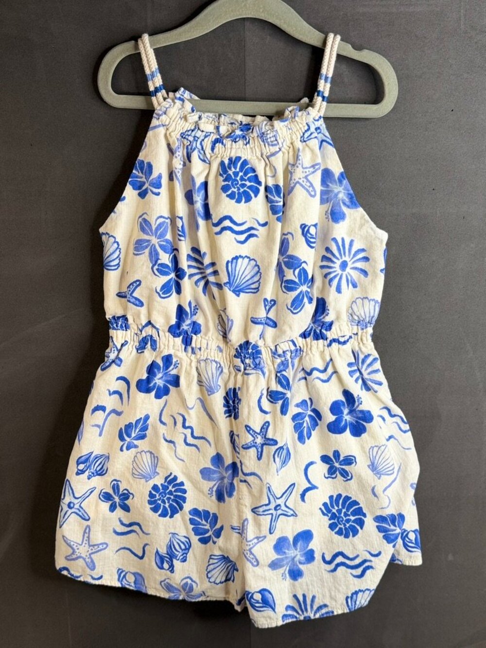Zara Girls Cut Out Blue Ruffle Lined Romper Jumpsuit 100% Cotton 8/9 Years